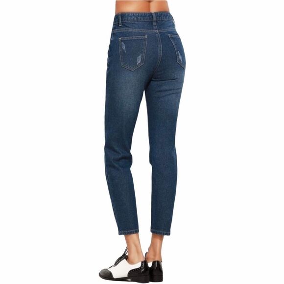 Mid Rise Blue Distressed Denim Ankle Jeans - NEW - Picture 3 of 4